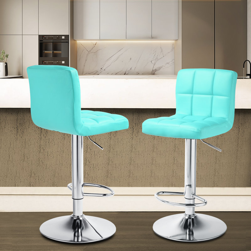 Orren Ellis Martel Swivel Adjustable Height PU Leather Bar Stool with Backrest Reviews Wayfair